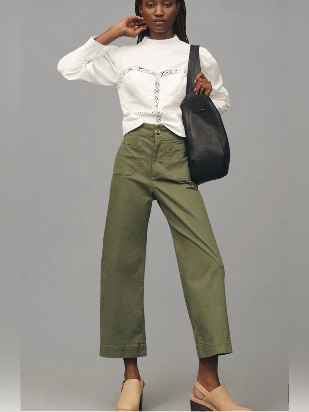 Anthropologie Maeve Colette Cropped Wide-Leg Linen Blend Pants Green 26P